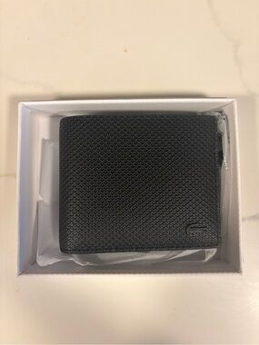 Lacoste Men's Black Textured Bi-Fold Wallet